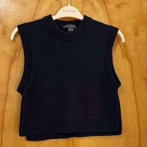 French Connection Ribbed Crewneck Sweater in Navy Blue